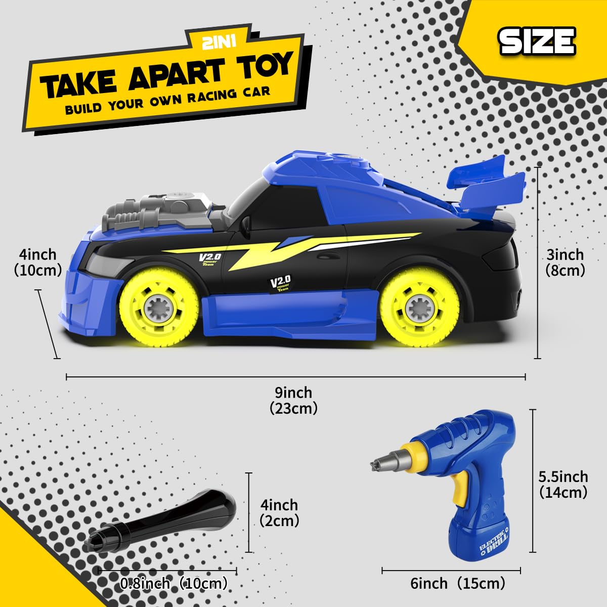 GILOBABY 26-Piece Take Apart Racing Car Toy with Drill, Lights & Sounds – STEM Building & Educational Gift for Boys Ages 3-5