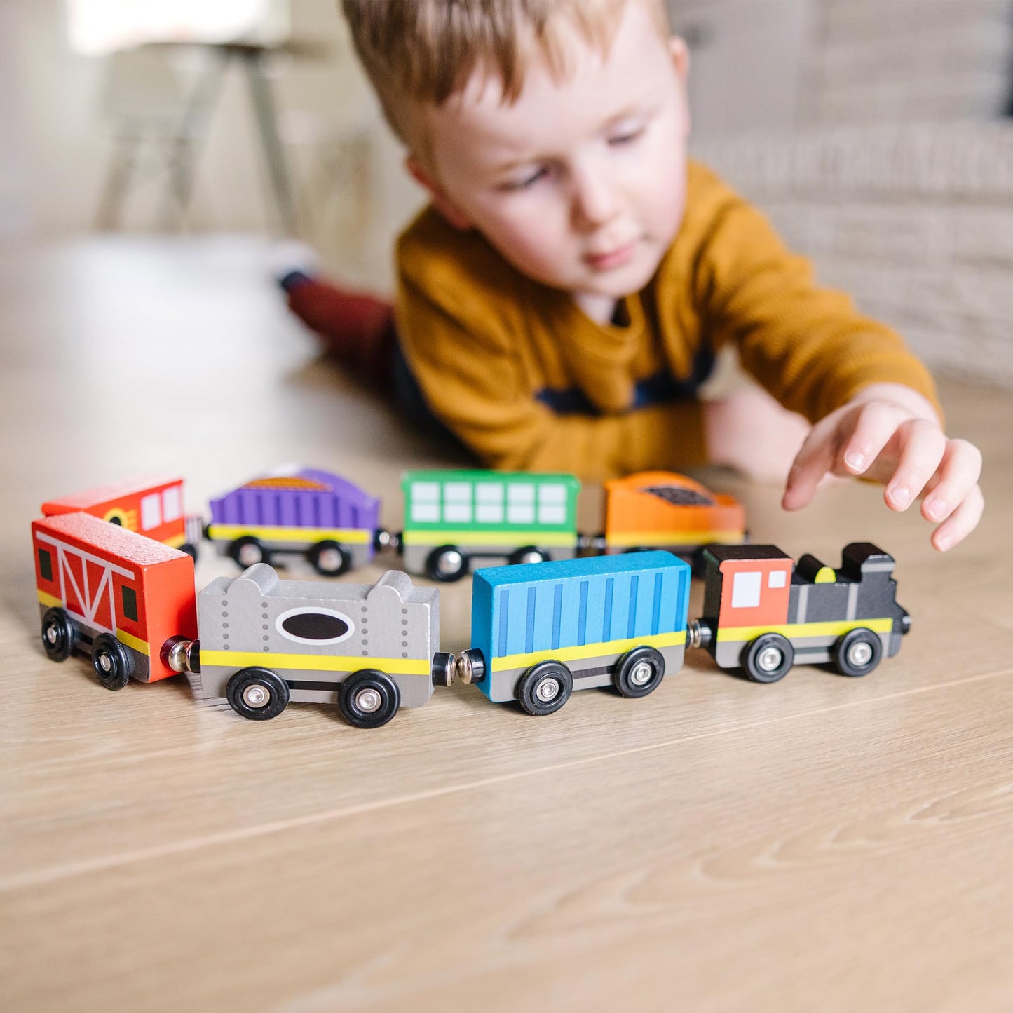 Melissa & Doug Wooden Magnetic Train Cars - 8 Piece Educational and Skill-Building Wooden Toy for Boys and Girls
