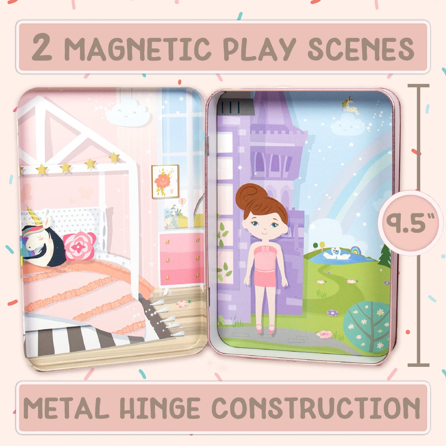 Story Magic Magnetic Dress-Up Dolls Playset for Kids, Travel-Friendly Pretend Play with Outfit & Accessories, Ages 4-7, Pink