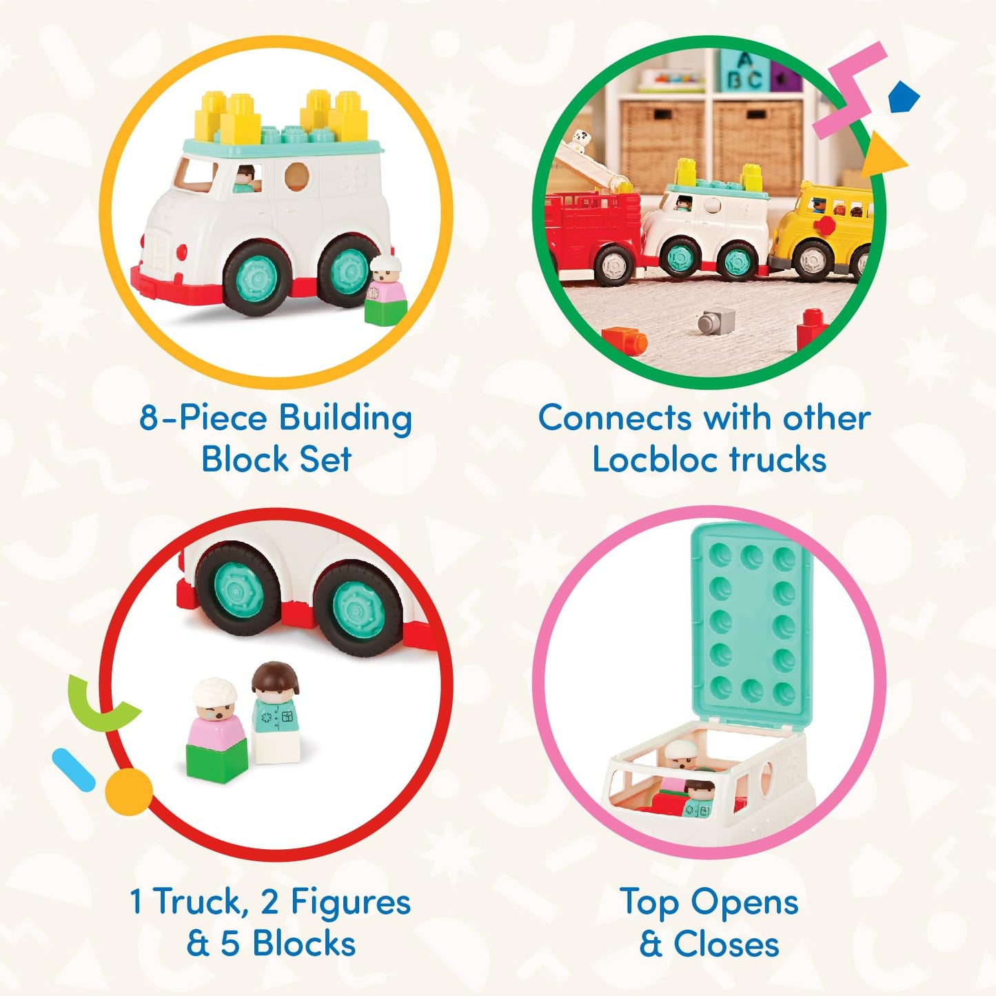 Battat – Rescue Truck – 8 Pieces Construction Set – 2 Figures & 5 Blocks – Build – On Vehicle – 12+ Months – Locbloc® Ambulance