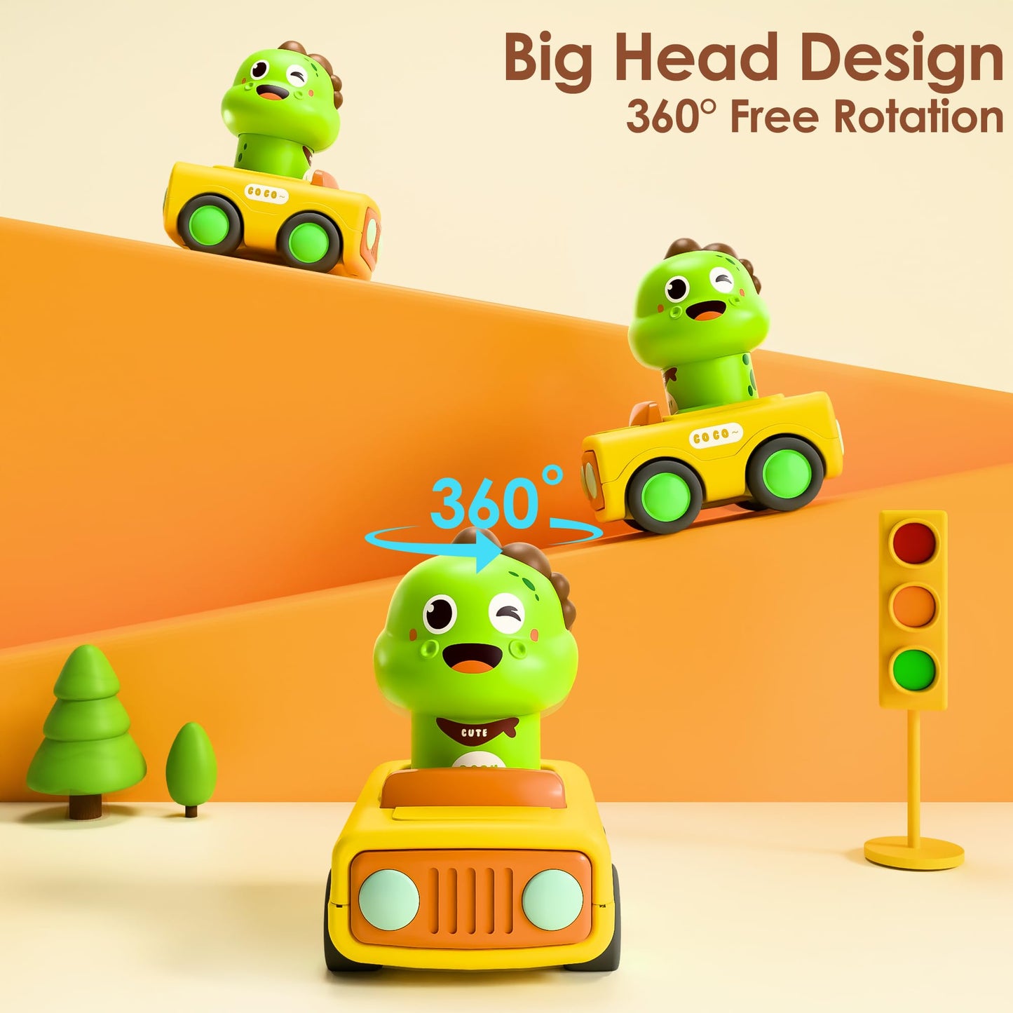 iPlay iLearn Press-to-Go Toddler Car Toy Set – Animal & Dino Push Go Vehicles for 6-18 Months, 1st Birthday Gift for Boys & Girls