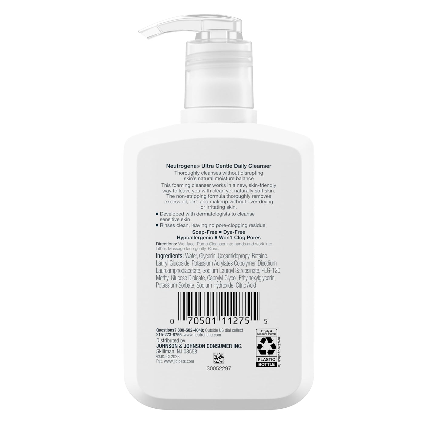 Neutrogena Ultra Gentle Foaming Facial Cleanser – Fragrance-Free Face Wash for Sensitive Skin, Removes Dirt, Oil & Makeup, 5.8 fl. oz