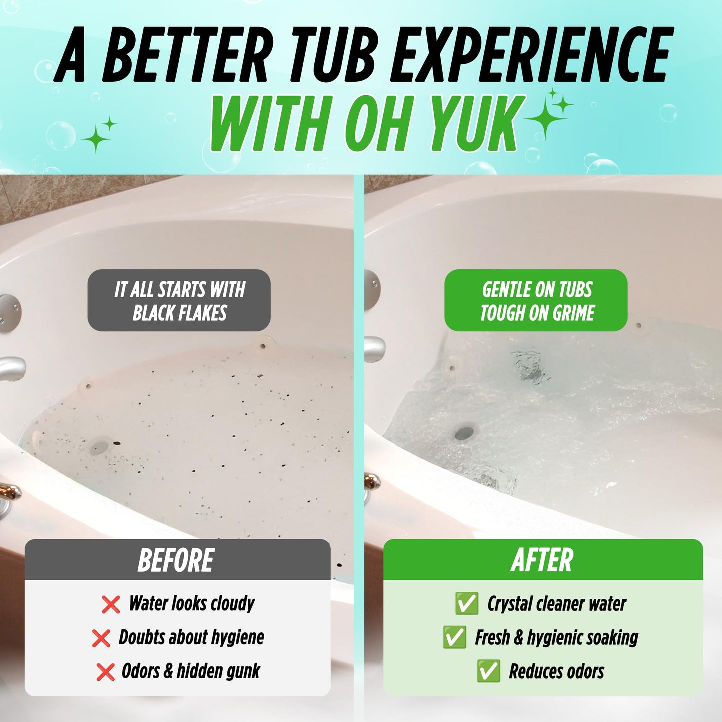 Oh Yuk Jetted Tub Cleaner for Jacuzzis, Bathtubs, Whirlpools, The Most Effective Jetted Tub Cleaner, Septic Safe, 4 Cleanings per Bottle - 16 Ounces