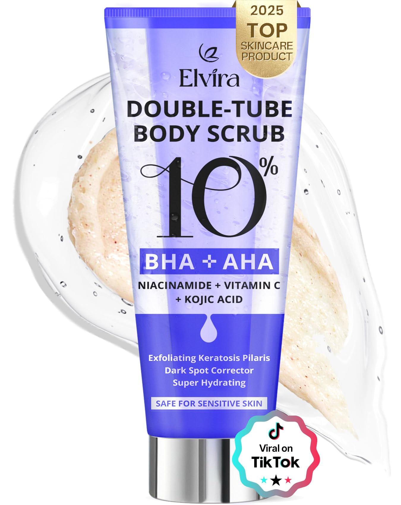 Elvira KP Bump Eraser Scrub – Exfoliating Foot & Body Cleanser with 10% AHA/BHA & Niacinamide for Smooth, Moisturized Skin