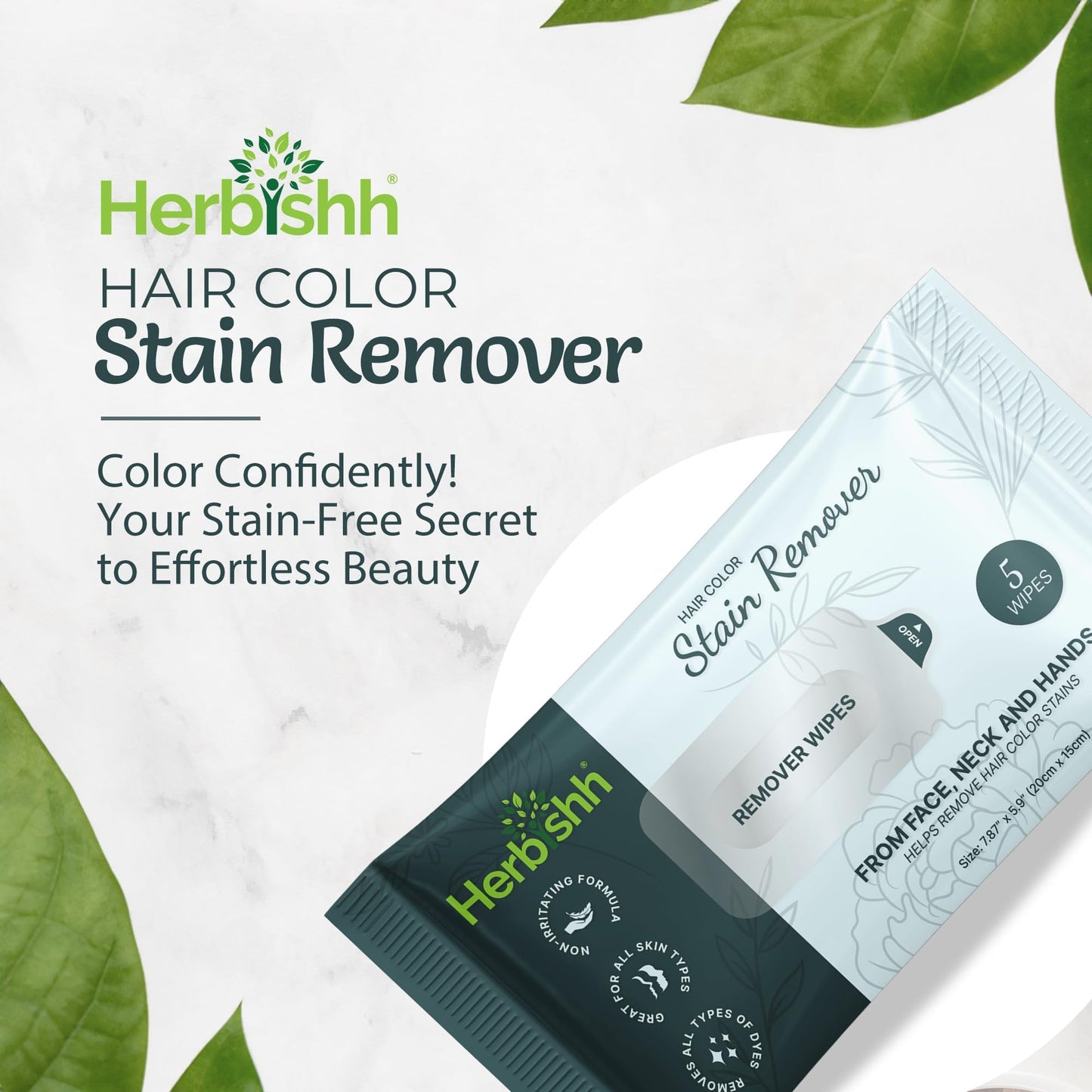 Herbishh Hair Color Stain Remover Wipes - Gentle Formula for Dye Cleanup, Skin-Friendly Travel Pack (Pack of 5)