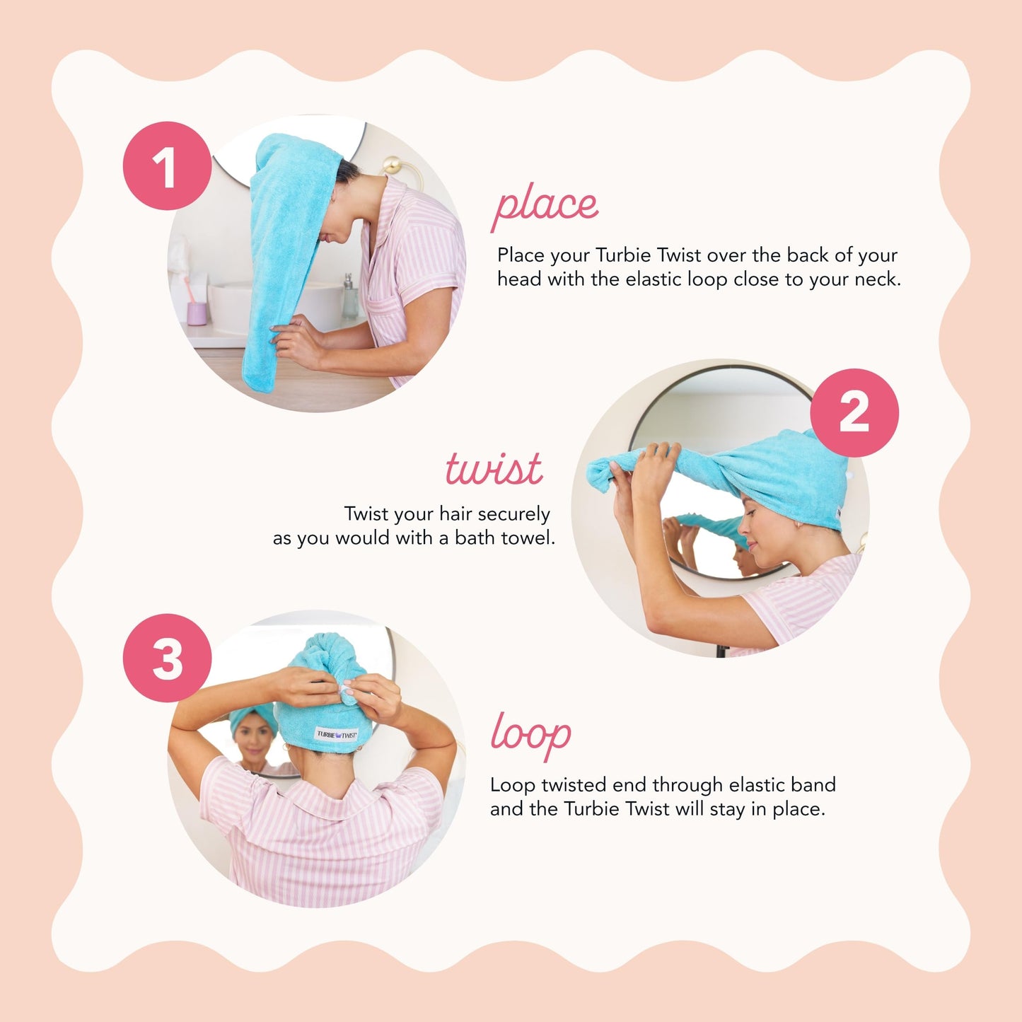 Turbie Twist Microfiber Hair Towel 2-Pack – Quick Dry Hair Wrap for Straight, Wavy & Curly Hair – Travel & Gift Set, Dark & Light Pink