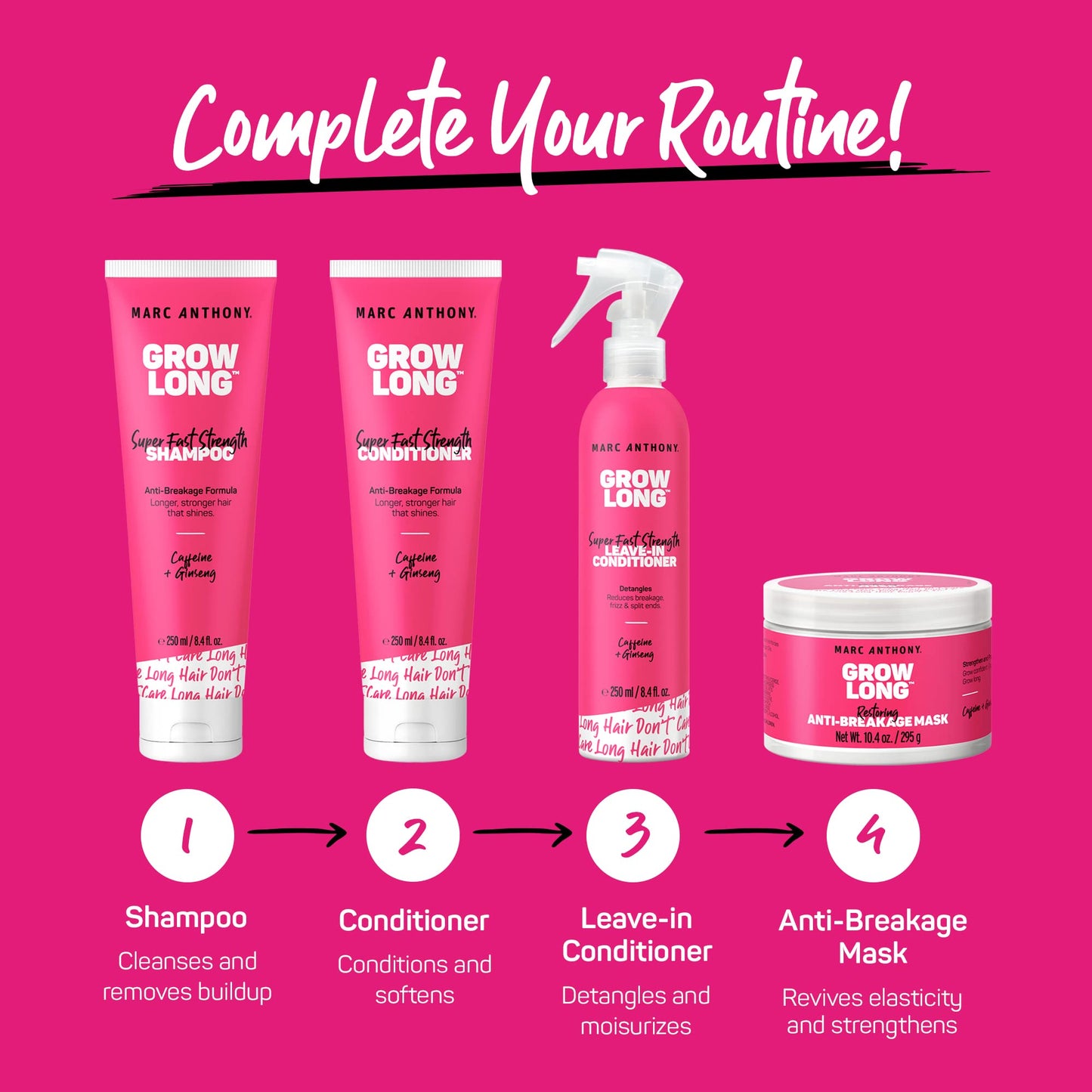 Marc Anthony Grow Long Shampoo & Conditioner Set with Biotin, Caffeine & Ginseng – Anti-Frizz, Split End Repair, Strengthens Dry & Damaged Hair