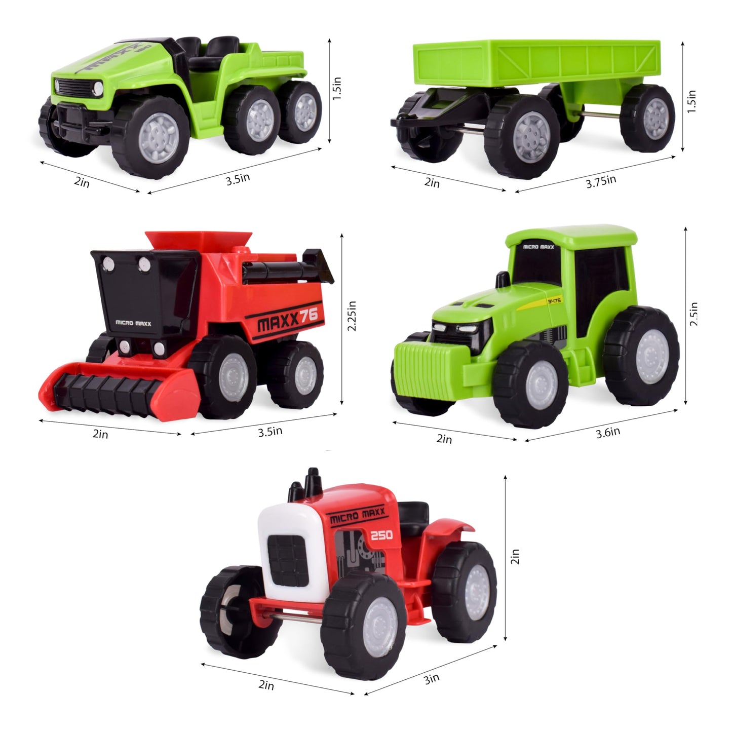 Maxx Action Farm Construction 5-Pack Toy Trucks – Wagon, 6x6, Modern & Vintage Tractors, Combine Harvester with Moving Parts, Ages 3+