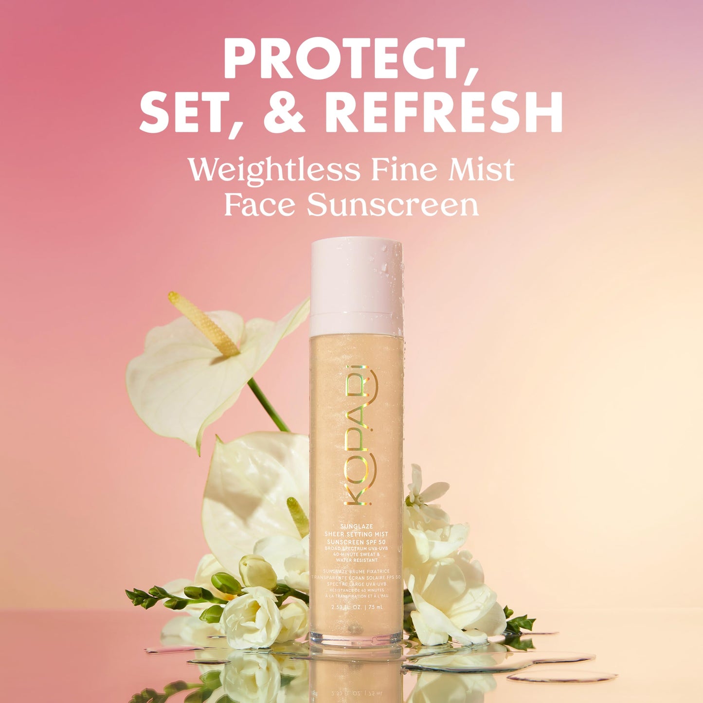 Kopari Sunglaze Sheer Setting Mist SPF 50 – Weightless, Fast-Drying Makeup Setting Spray with Hyaluronic Acid for Hydrated, Dewy Skin, 2.53 fl oz