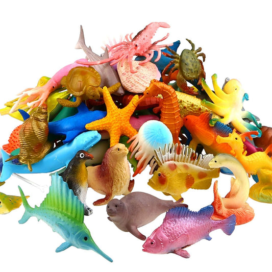 Funcorn Toys 52-Pc Ocean Animal Mini Figures, Realistic Underwater Sea Life Set for Kids, Educational Bath Toys, Party & Cake Toppers