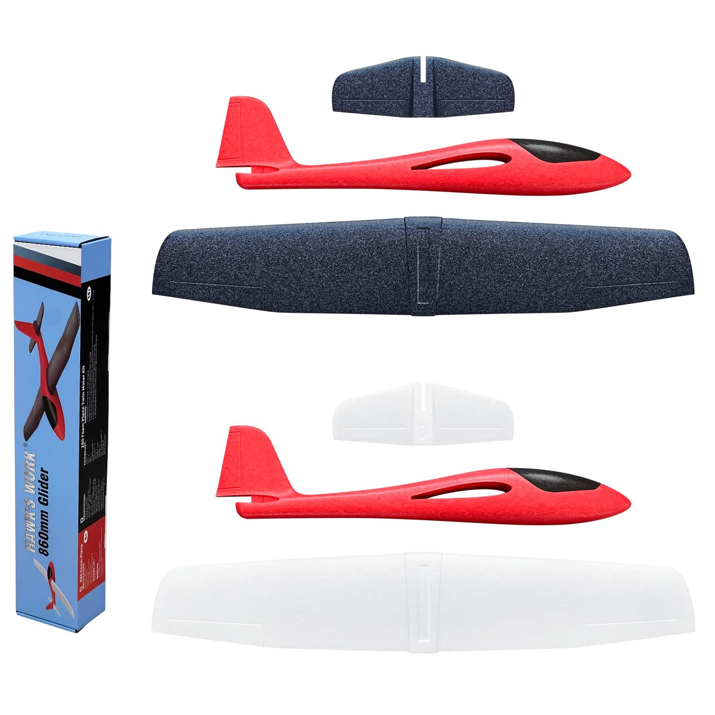 HAWK'S WORK 2 Pcs Foam Glider, 33.8" Super Large Airplane Toy Hand Throwing Plane, Outdoor Play & STEM & RC Conversion for Kids & All Age