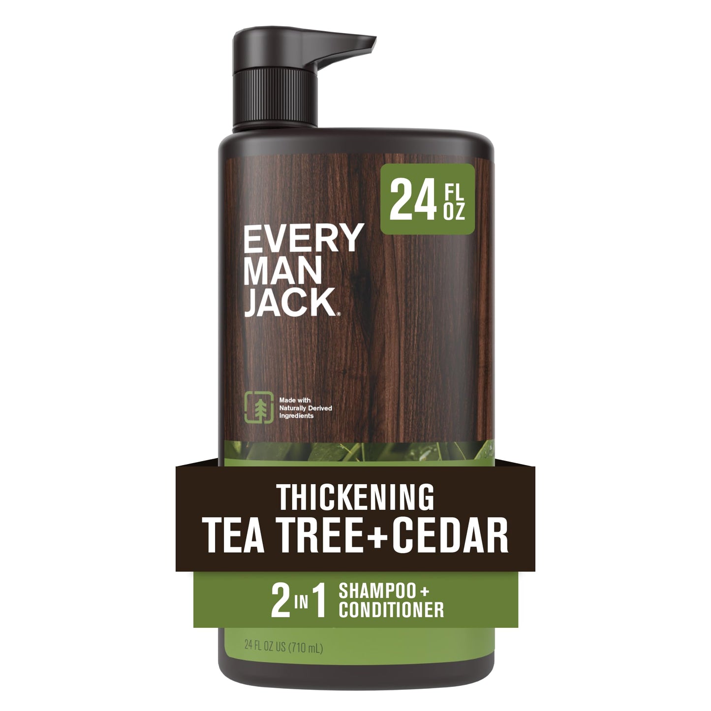 Every Man Jack 2-in-1 Shampoo + Conditioner Tea Tree & Cedar – Thickens, Cleanses & Hydrates Hair with Coconut, Aloe & Tea Tree Oil, 24oz
