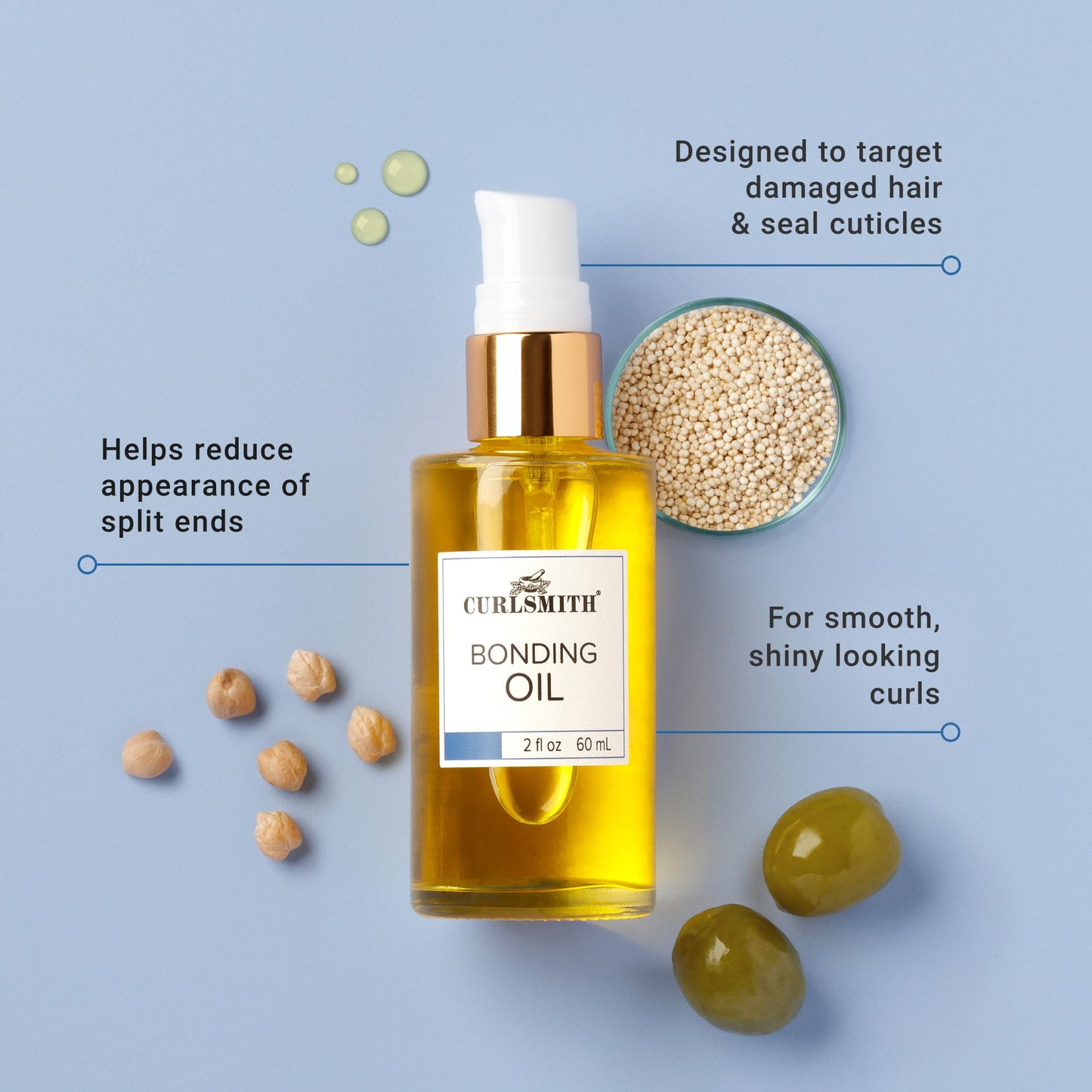 CURLSMITH – Bonding Oil, Lightweight Finishing Oil, For All Hair Types Including Dry & Damaged (60ml/2 fl oz)