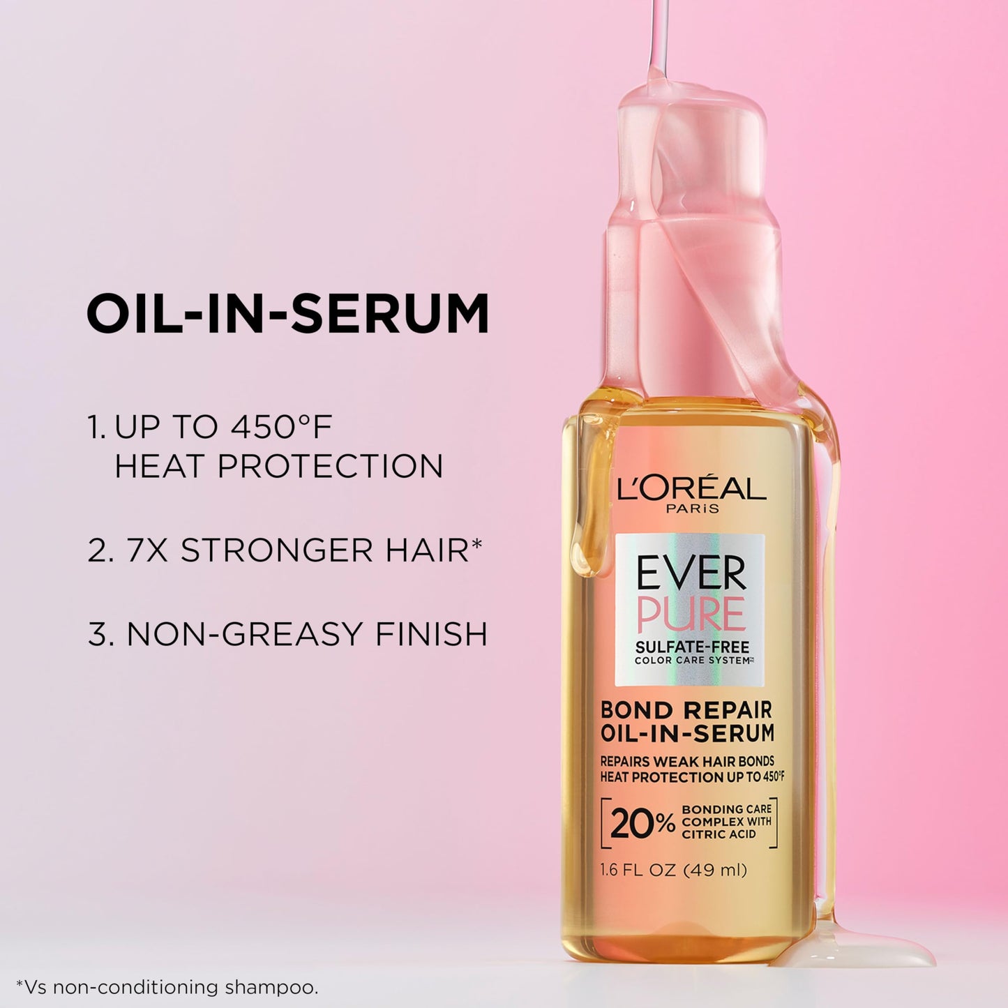 L'Oreal Paris EverPure Bond Repair Oil-in-Serum 1.6 fl oz | Strengthens Damaged, Color-Treated Hair | Heat Protectant, Shine & Frizz Control