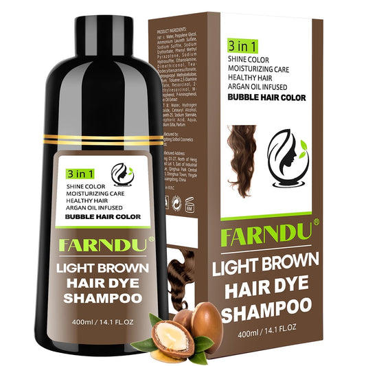 DYEING 221 BC FARNDU Light Brown Hair Dye Shampoo for Gray Hair Coverage - 3 In 1 Natural Hair Color Shampoo for Women & Men, Champu Para Canas Mujer