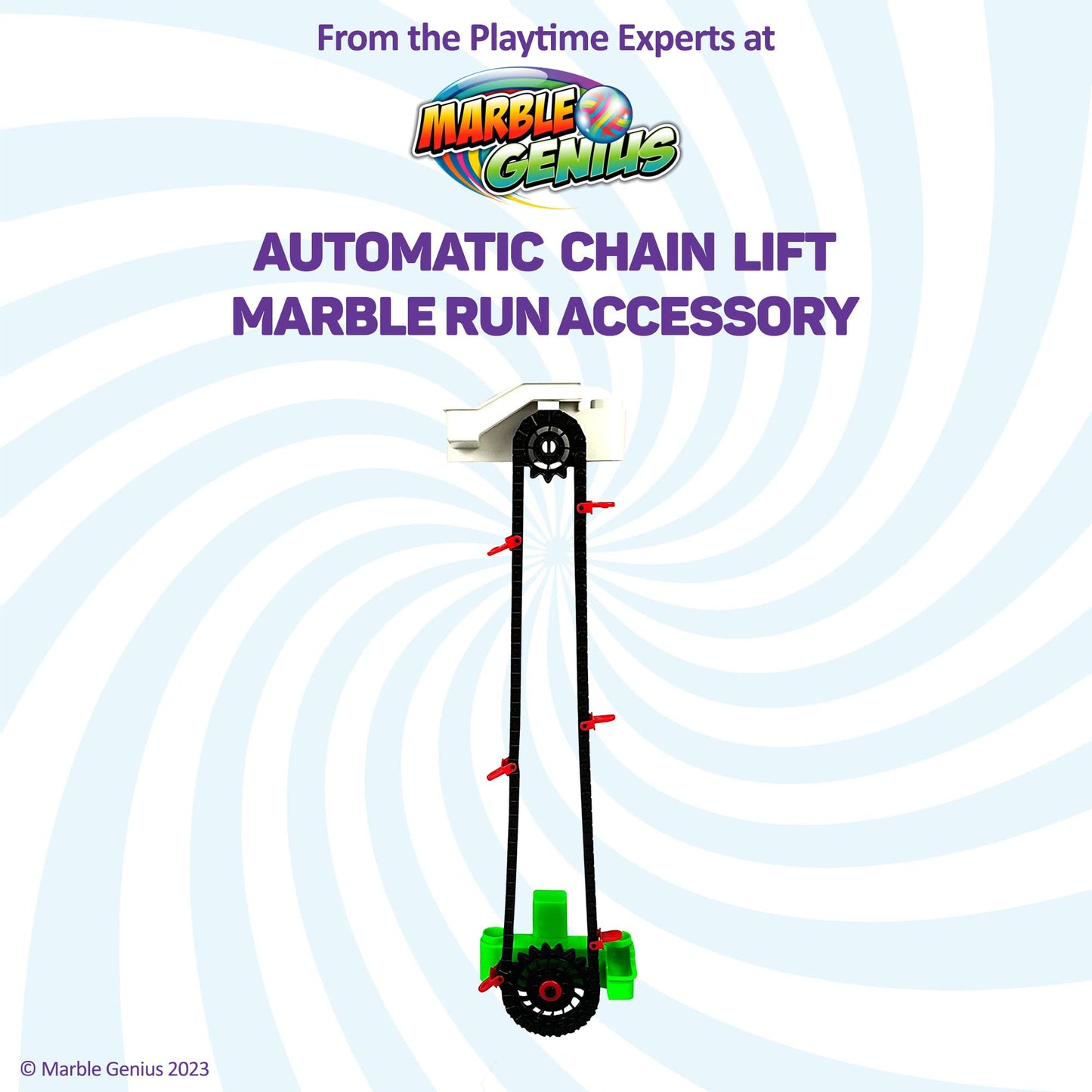 Marble Genius Automatic Chain Lift – Marble Run Add-On Set for Mazes, Tracks & Races – Endless Marble Racing Fun & Creativity