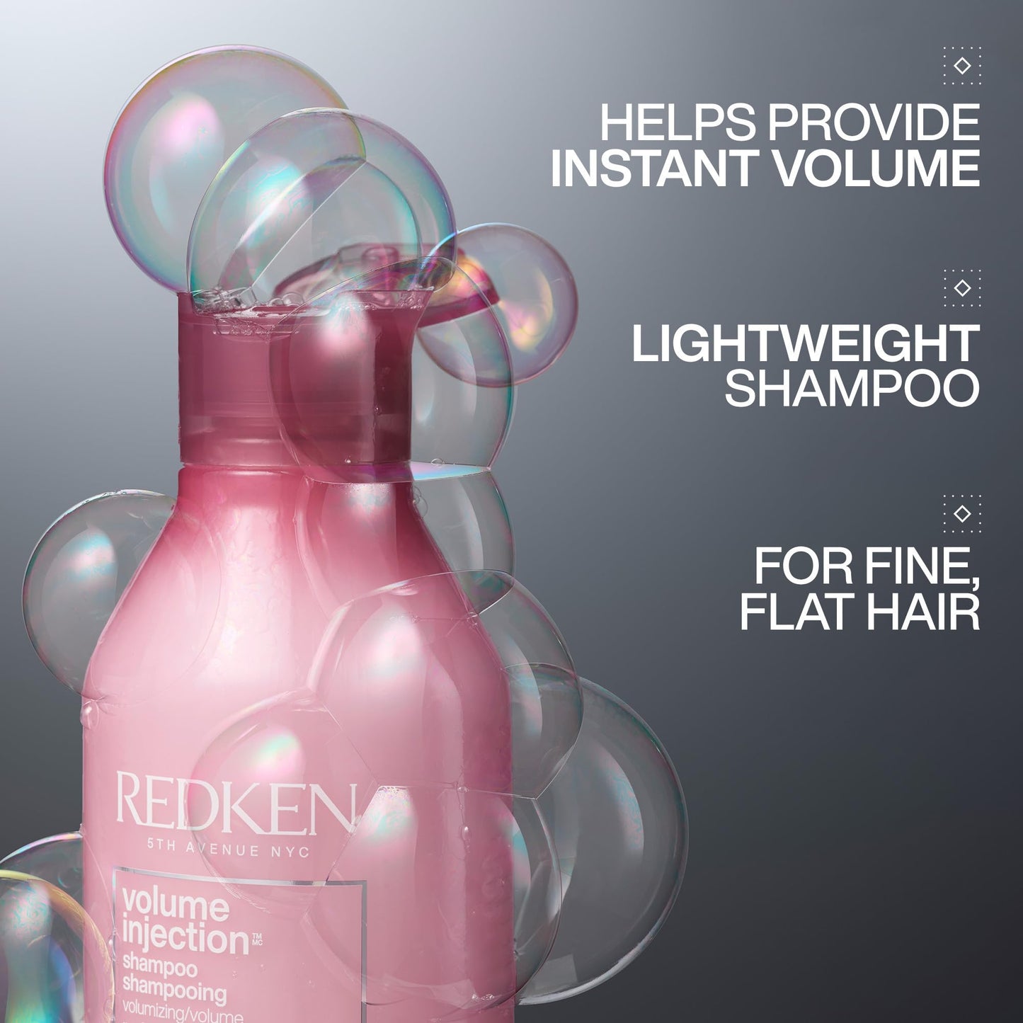 Redken Volume Injection Shampoo | Lightweight Volumizing Shampoo for Fine, Flat Hair | Adds Lift, Fullness & Body | Soft, Shiny Finish | Paraben-Free