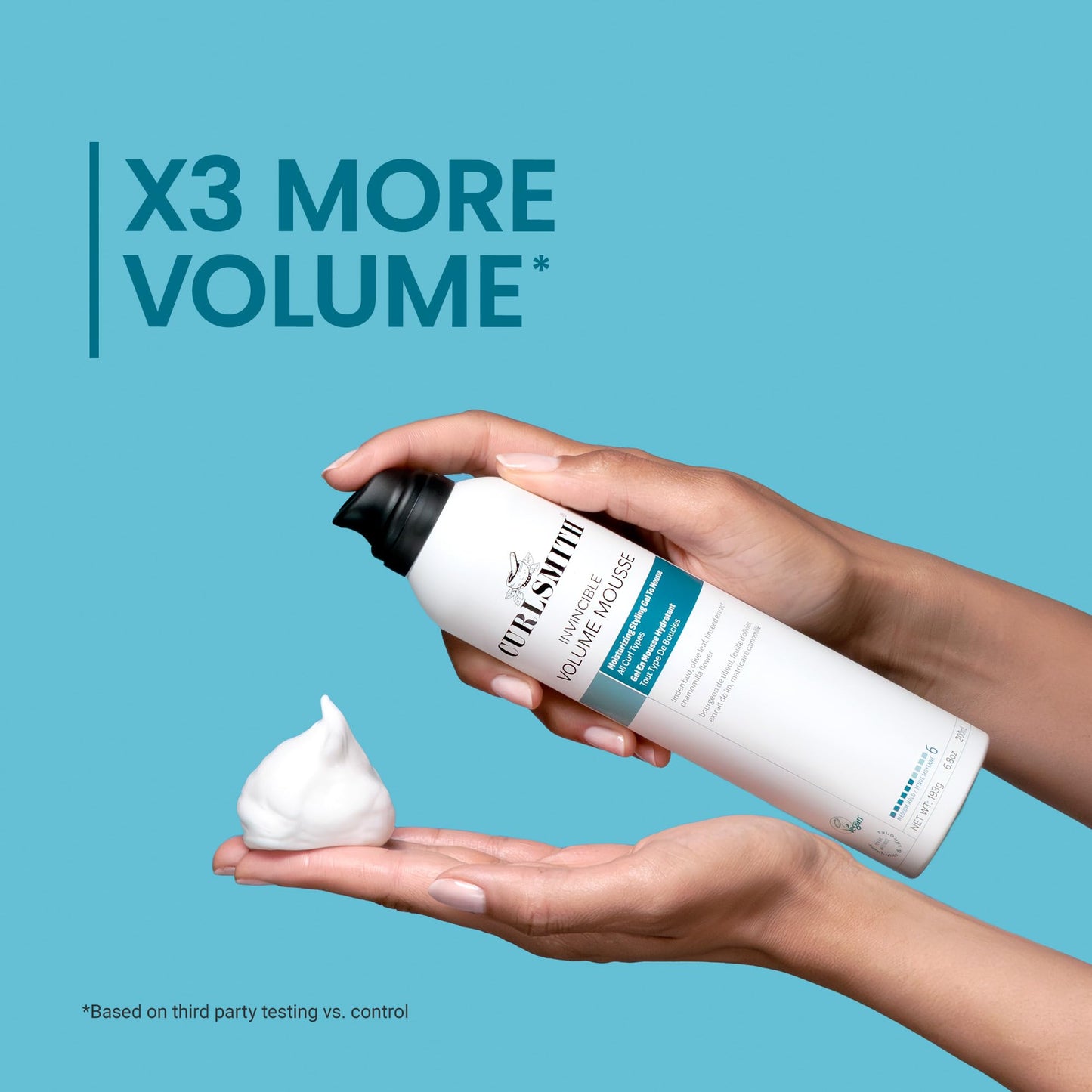 CURLSMITH - Invincible Volume Hair Mousse, Instant Volume, Alcohol Free, Non-Sticky, for Wavy, Curly or Coily Hair, Vegan (200ml/6.8fl oz)