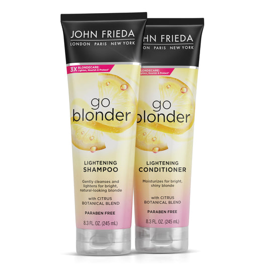 John Frieda Go Blonder Shampoo & Conditioner Set | Gradually Lightens Blonde Hair | Citrus Botanical Blend | Paraben-Free | 8.3 oz, 2 Pack