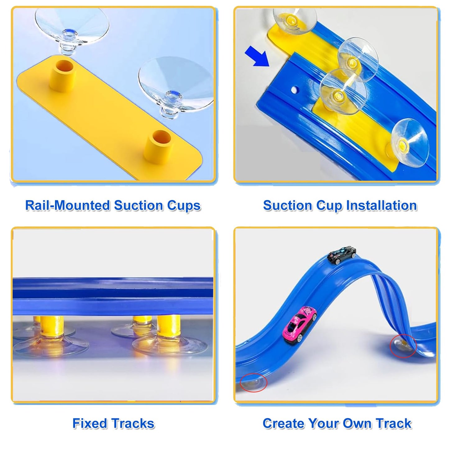 15ft Flexible Race Car Track Set for Kids with 4 Alloy Cars, Portable Bag, 10 Suction Cups, Compatible with 1:64 Scale Diecast Vehicles