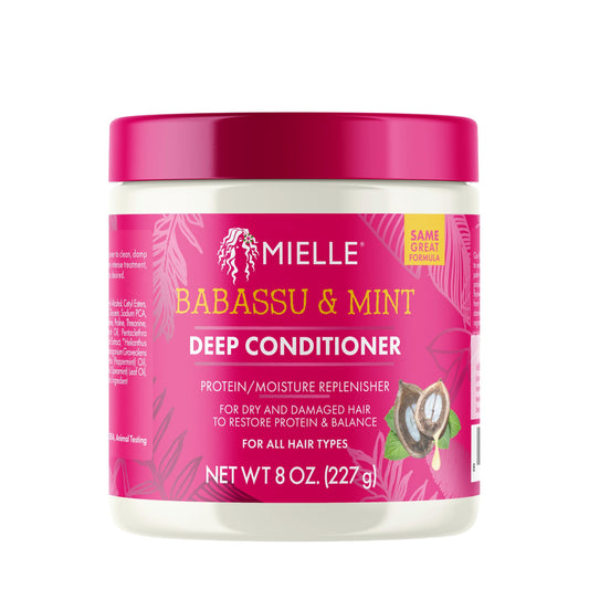 Mielle Organics Babassu & Mint Deep Conditioner 8oz | Protein & Moisture Treatment for Dry, Damaged, Frizzy Hair | Hydrating & Repairing Care