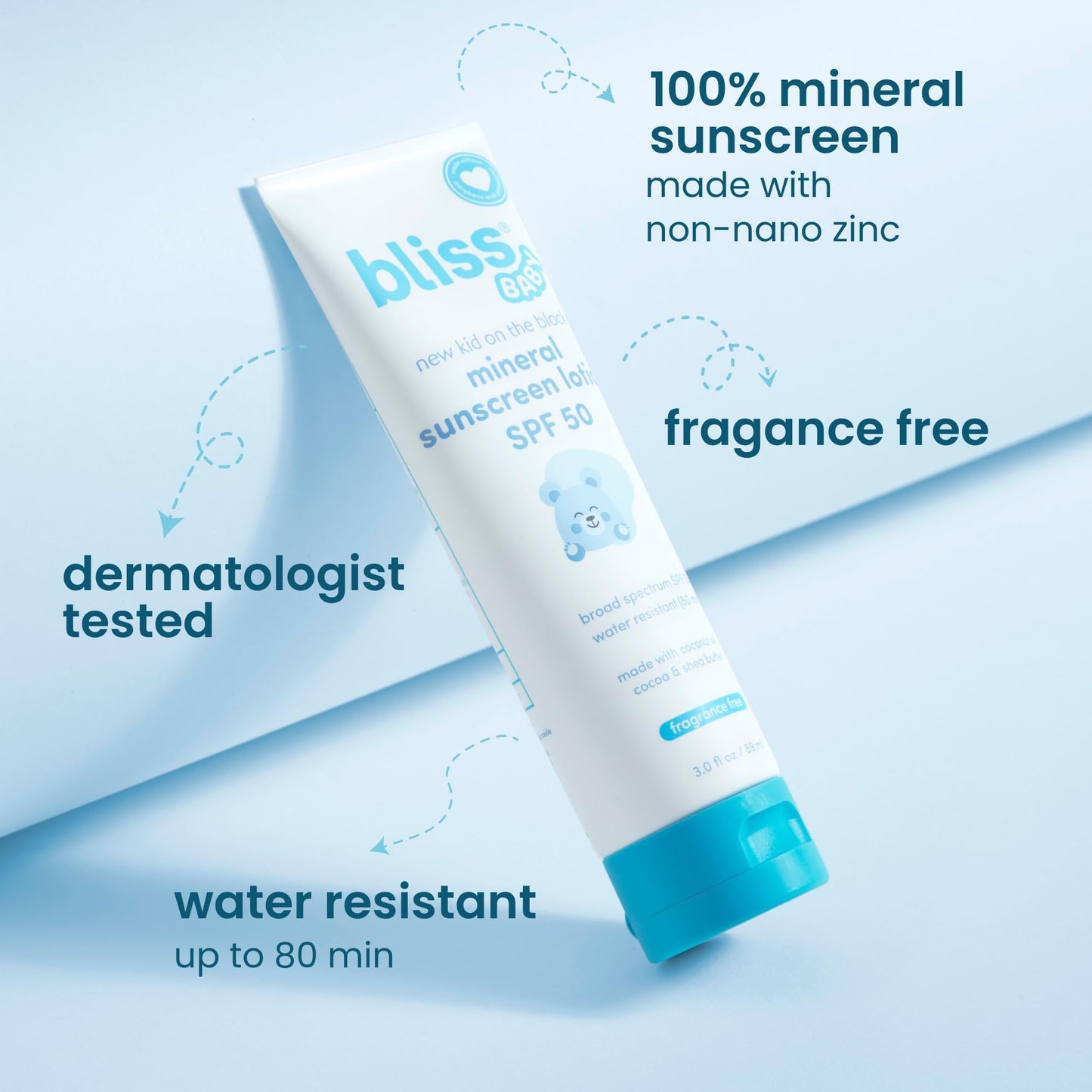 Bliss Baby Sunscreen SPF 50 – Mineral Lotion with Zinc Oxide, Hypoallergenic, Vegan, Non-Toxic, Water-Resistant for Sensitive Skin