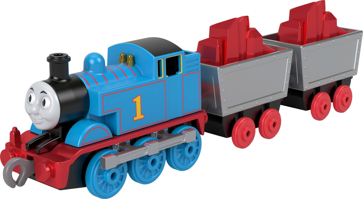 Thomas & Friends by Fisher-Price Collectible Toy Train, Small Die-Cast Mattel 80th Engine with Premium Deco & 2 Stock Cars with Red Crystal Cargo