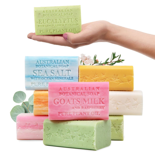 Australian Botanical Soap 6.6oz – 8 Triple Milled Bars with Organic Shea & Plant Oils, Natural, Moisturizing, Variety Pack for All Skin Types