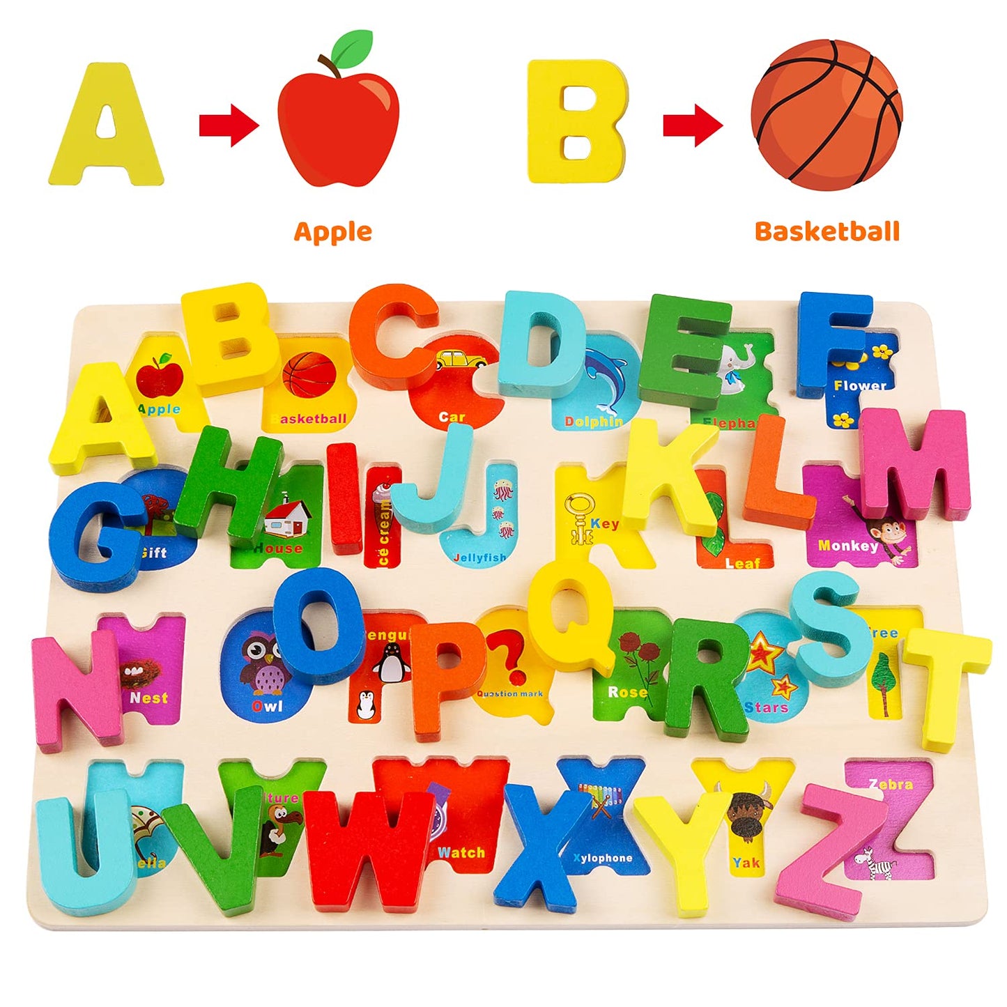 Voamuw Wooden Puzzles for Toddlers – Alphabet, Number & Shape Learning Jigsaw, Montessori Educational Toy for Kids Ages 3-5, Boys & Girls
