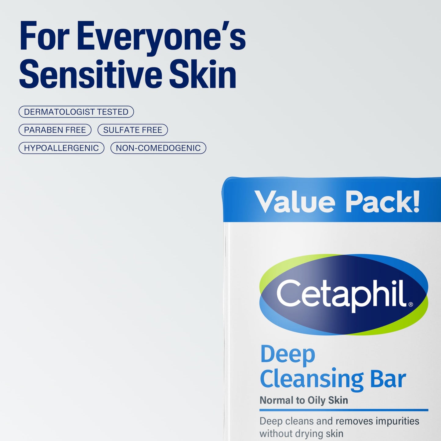 Cetaphil Deep Cleansing Face & Body Bar Soap for Sensitive Skin – Hypoallergenic, Fragrance & Paraben Free, Pack of 3, Gentle Makeup & Dirt Remover