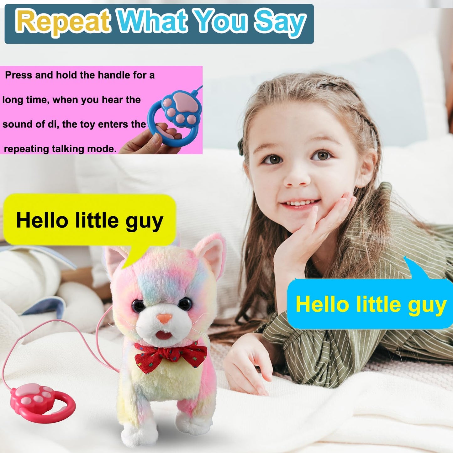 Interactive Talking & Dancing Cat Toy – Colorful Leash, Singing, Voice Control, Mimics Speech, Plush Electric Kitty for Kids & Girls