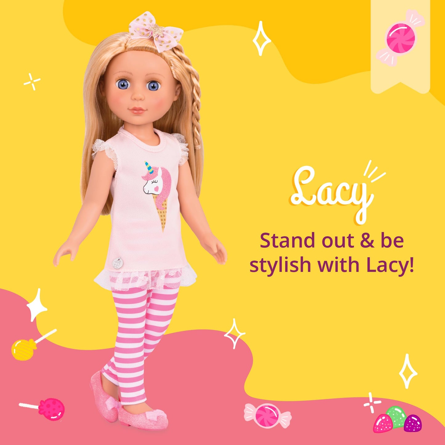 Glitter Girls 14" Fashion Doll – Blonde Hair, Blue Eyes, Pink Tunic, Striped Leggings, Hair Bow & Ballet Shoes – For Girls 3+