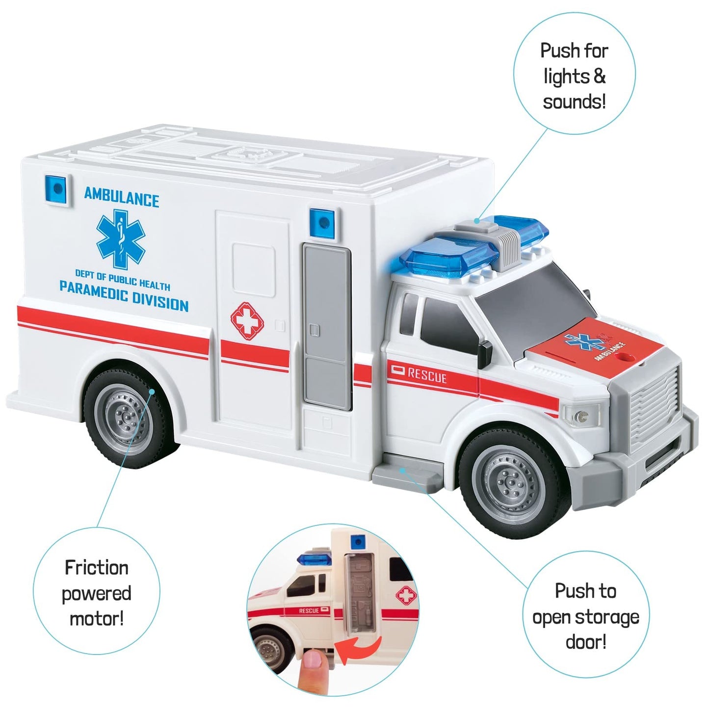 Vokodo 3-Pack City Guardians Friction Vehicles Toy Set – Fire Rescue Helicopter, Police Car & Ambulance Truck for Kids Ages 3-6