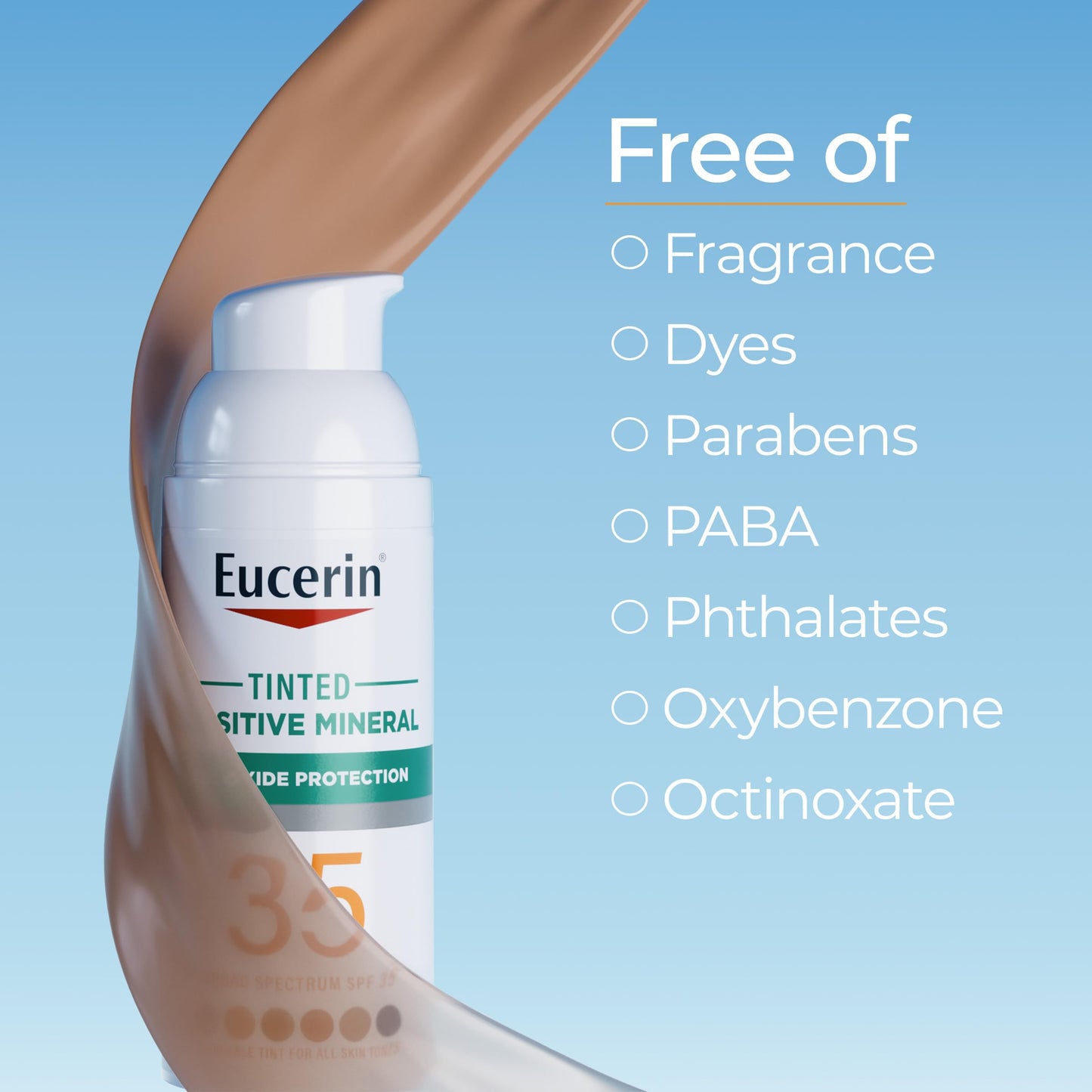 Eucerin Sun Tinted Mineral Face Sunscreen SPF 35 – Zinc Oxide Protection for Sensitive Skin, Non-Comedogenic Lotion, 1.7 Fl Oz