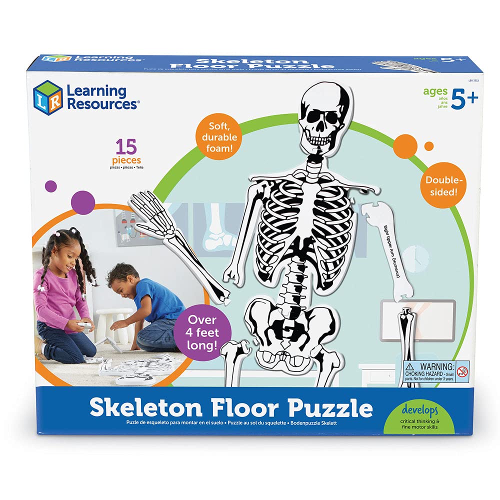 Learning Resources Skeleton Floor Puzzle, Homeschool Accessory, Anatomy Puzzle, Floor Puzzle, 15 Pieces, Ages 3+