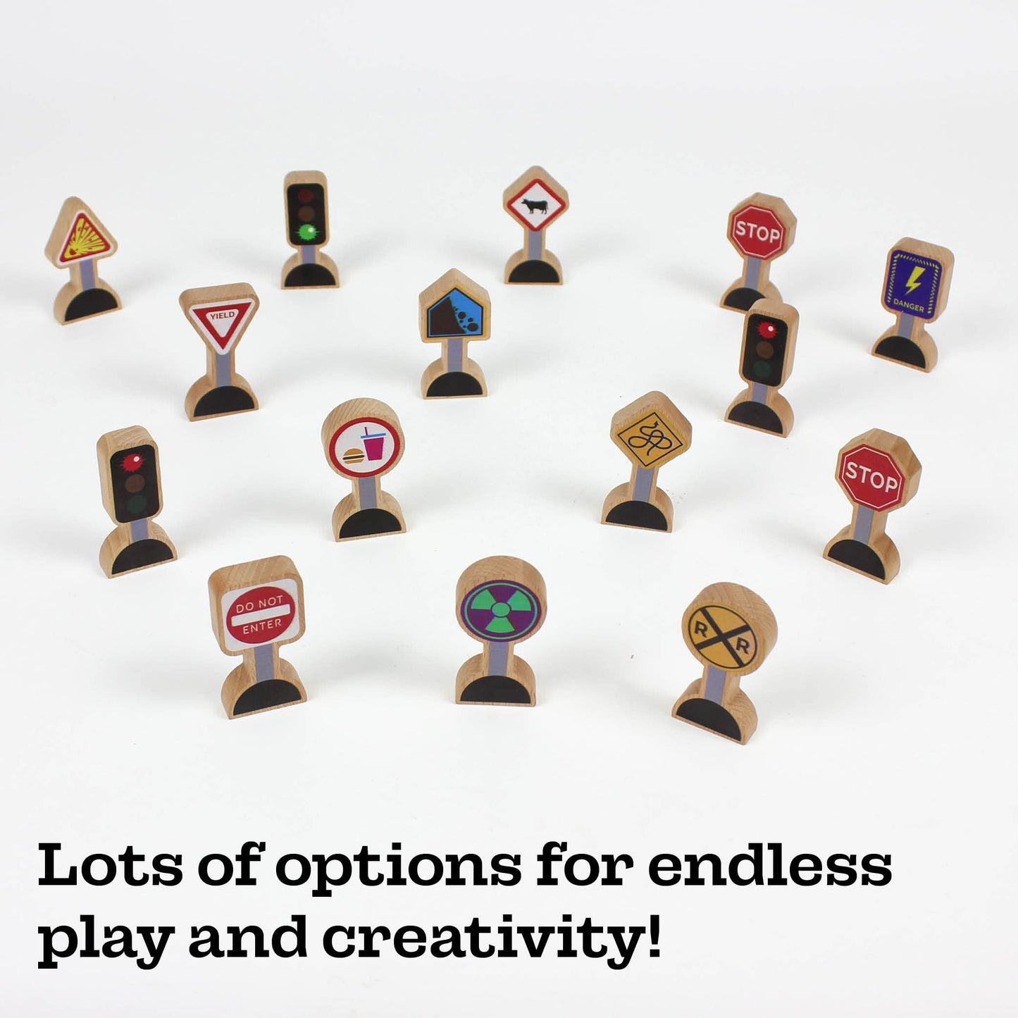 15-Piece Wooden Traffic Signs for Kids – Play Mats, Toy Cars & Trains, Educational Road Signs, Zany Trains Series 2
