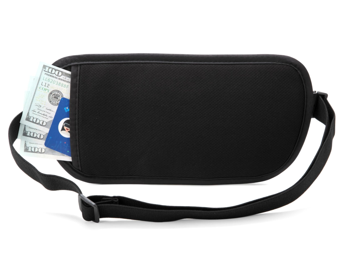 Money Belt - Passport Holder Security Hidden Slim Travel Wallet Fanny Pack with RFID Blocking - Black