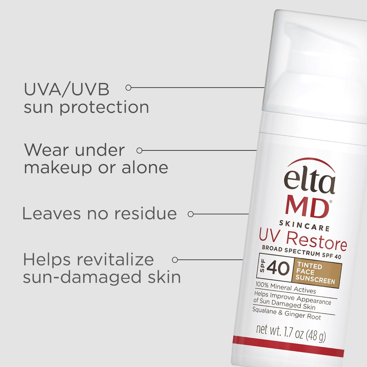 EltaMD UV Restore Tinted SPF 40 Sunscreen for Face – Mineral Anti-Aging Zinc Oxide Moisturizer for Sun-Damaged Skin, 1.7 oz