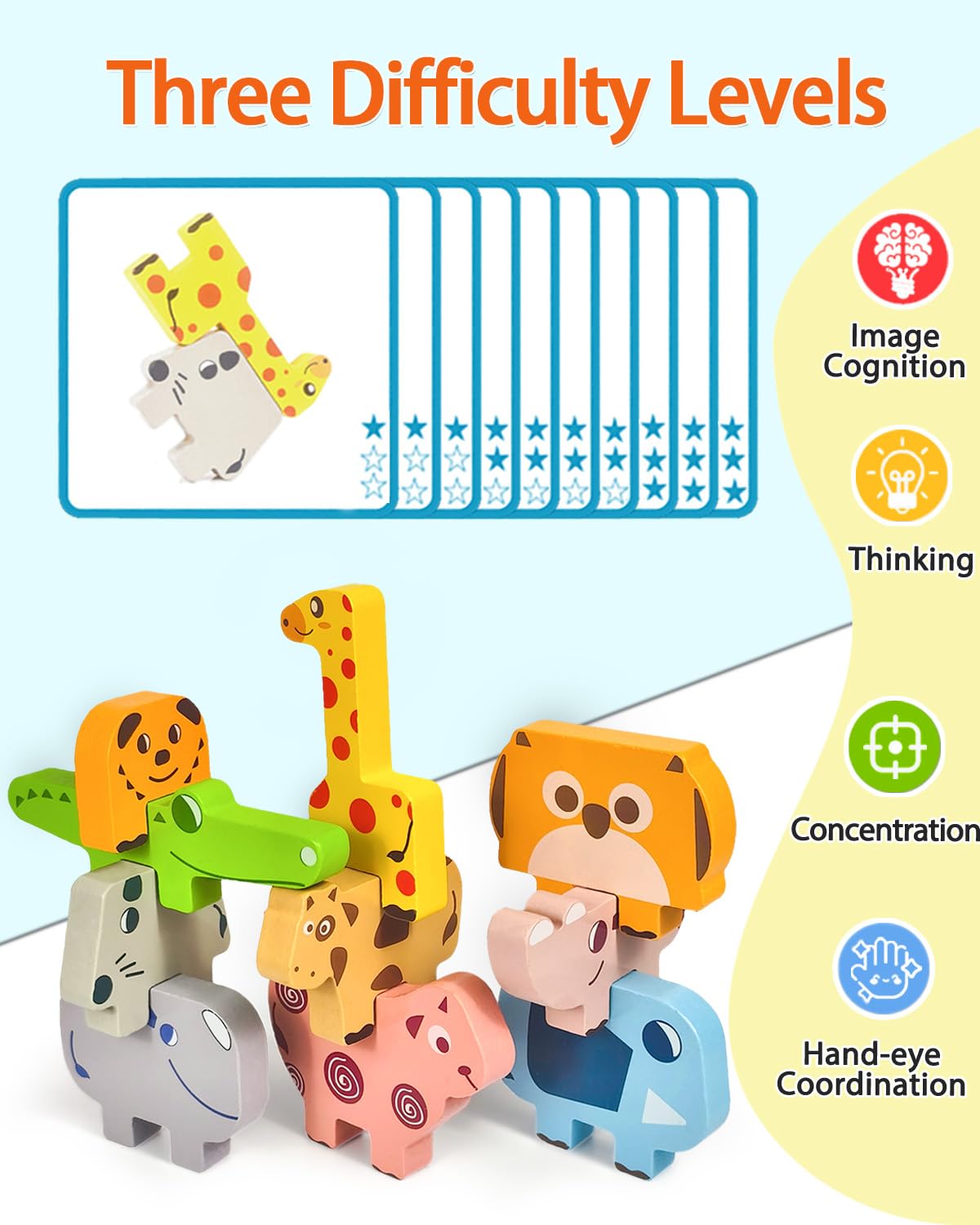 Maaacute Montessori Wooden Toys for Toddlers 1-4, 10-Pack Animal Blocks, Sorting & Stacking Puzzles, Educational Birthday Gift