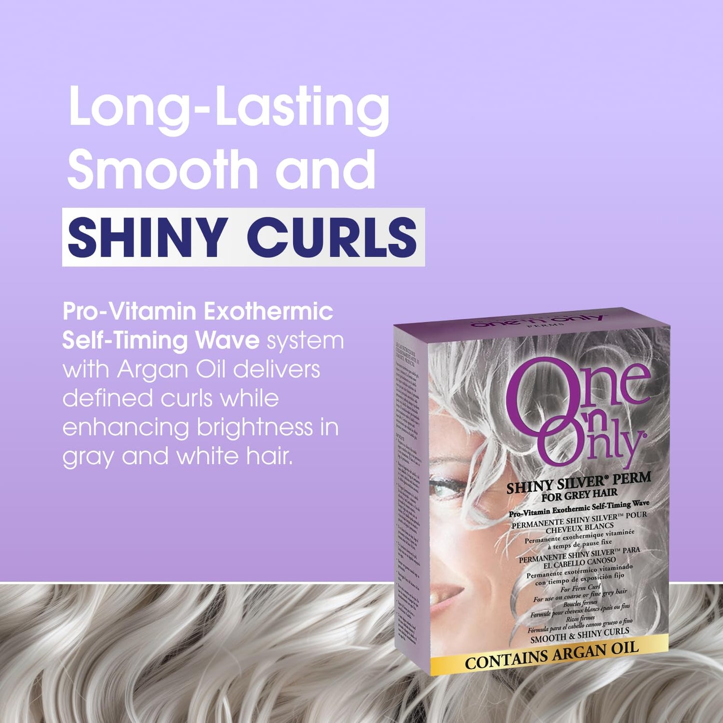 One 'n Only Shiny Silver Self-Heating Perm Kit with Argan Oil – Home Perm for Women, Soft Manageable Curls, Ideal for Gray Hair, 1 Box