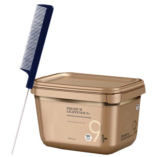 BlondeMe Lightener 9+ Bleach 450g with Pin Tail Comb – Professional Hair Bleach Powder for Up to 9 Levels of Lift and Precision Application