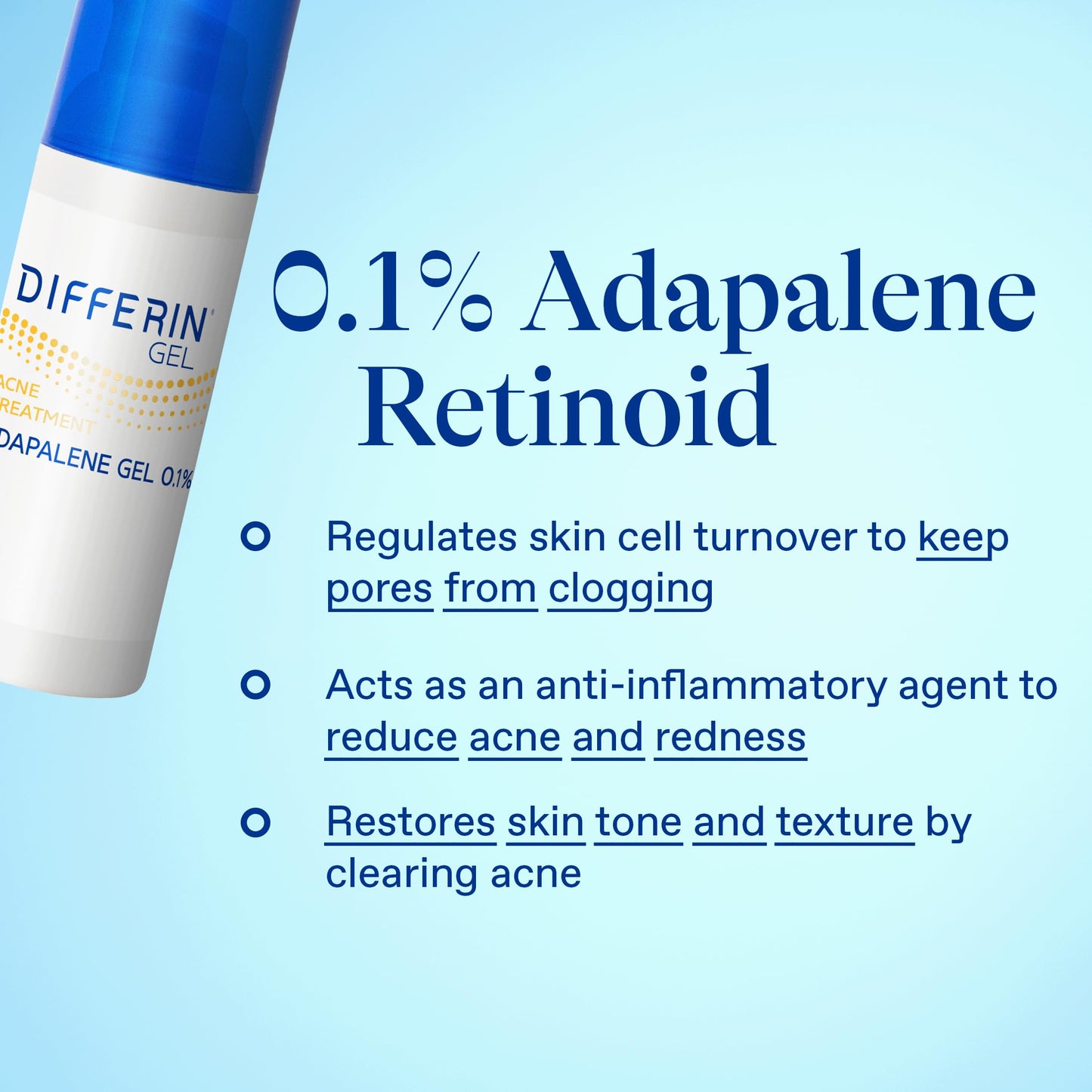 Differin Adapalene 0.1% Acne Treatment Gel – 30-Day Supply, Gentle Retinoid for Sensitive, Acne-Prone Skin, 15g Pump