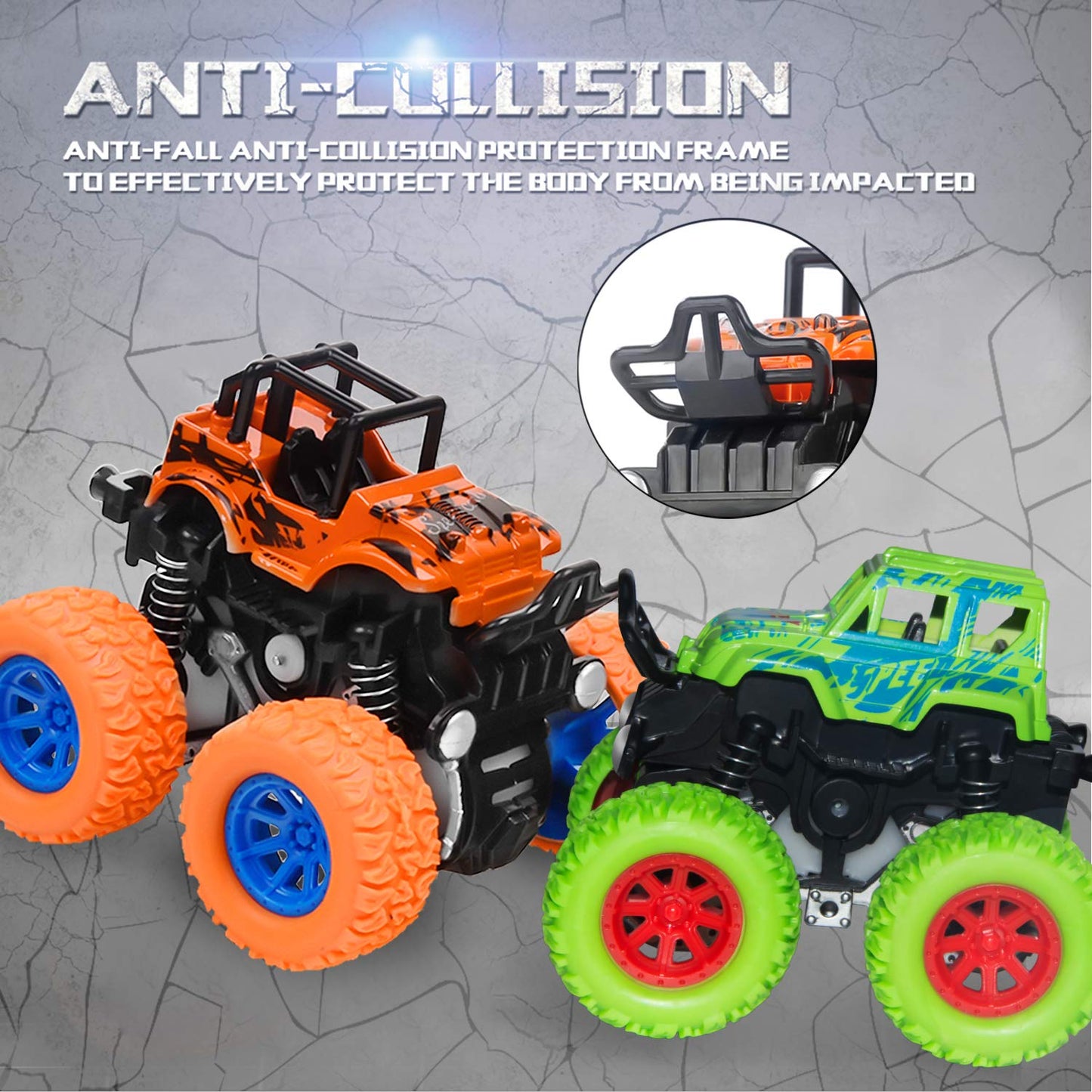 taessv Monster Truck Toy Set – 4 Friction-Powered Push & Go Cars for Toddlers Kids, Birthday & Christmas Gift, Ages 3+ Boys & Girls