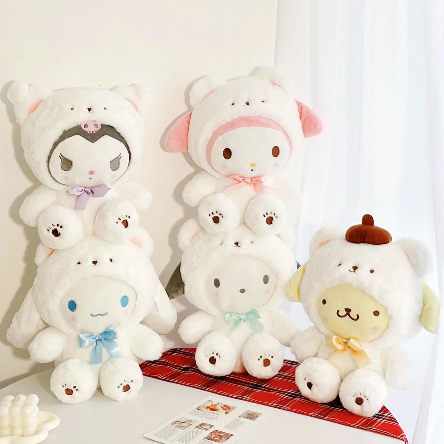 MJJAOQYF Kawaii White Bear Plush Doll – Soft Stuffed Animal, Cross-Dressing Series Pillow Toy, Cute Birthday Gift for Kids & Girls