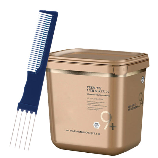 BlondeMe Lightener 9+ Premium Bleach 800 grams and Burmax Dual Purpose Comb (Bundle)