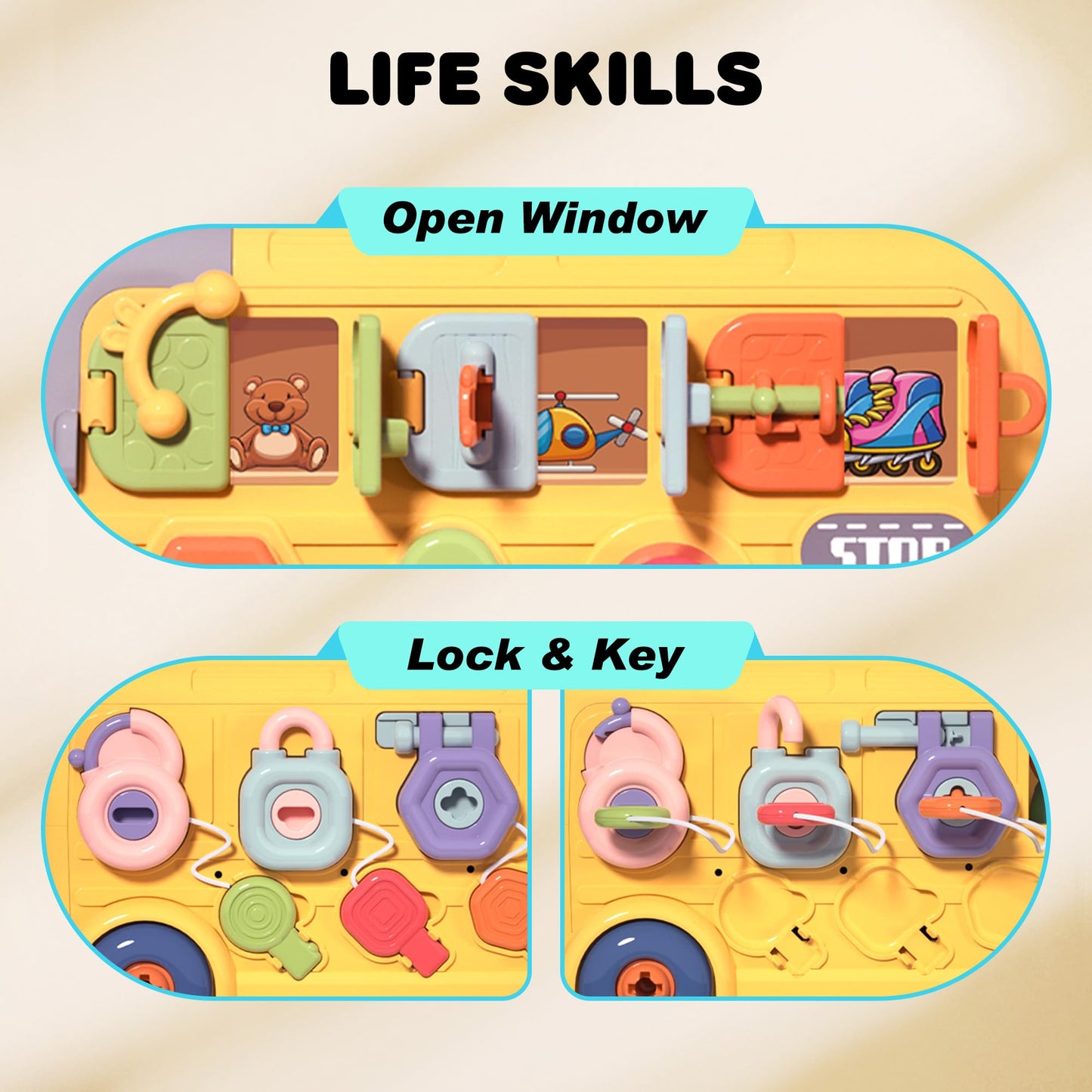 iPlay, iLearn Toddler Busy Bus Toy – Take Apart School Bus with Tools, Steering Wheel & Gears, STEM Montessori Push-Go Toy for Ages 3-5