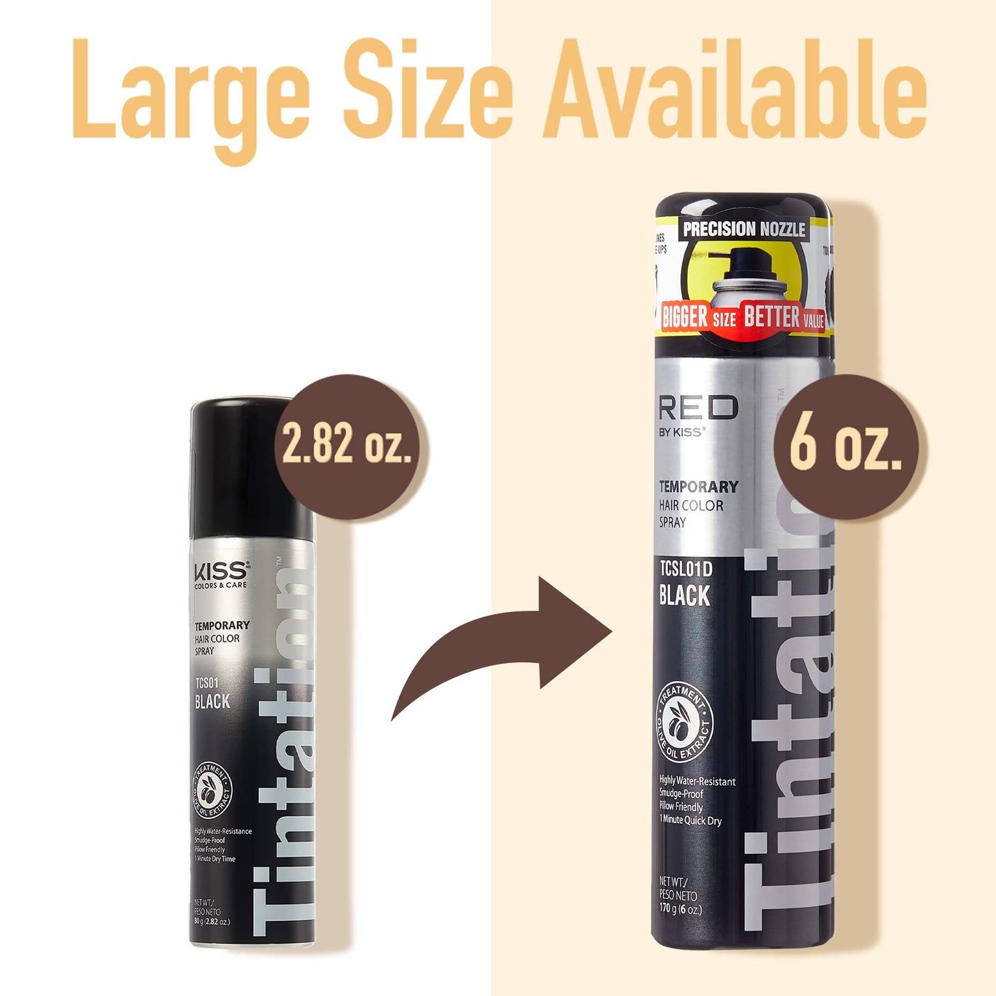 Kiss Gray Hair Concealer - Temporary Tintation Color Spray for Root Touch Up and Hair Dye 2.82 oz. 2 PACK (Black)