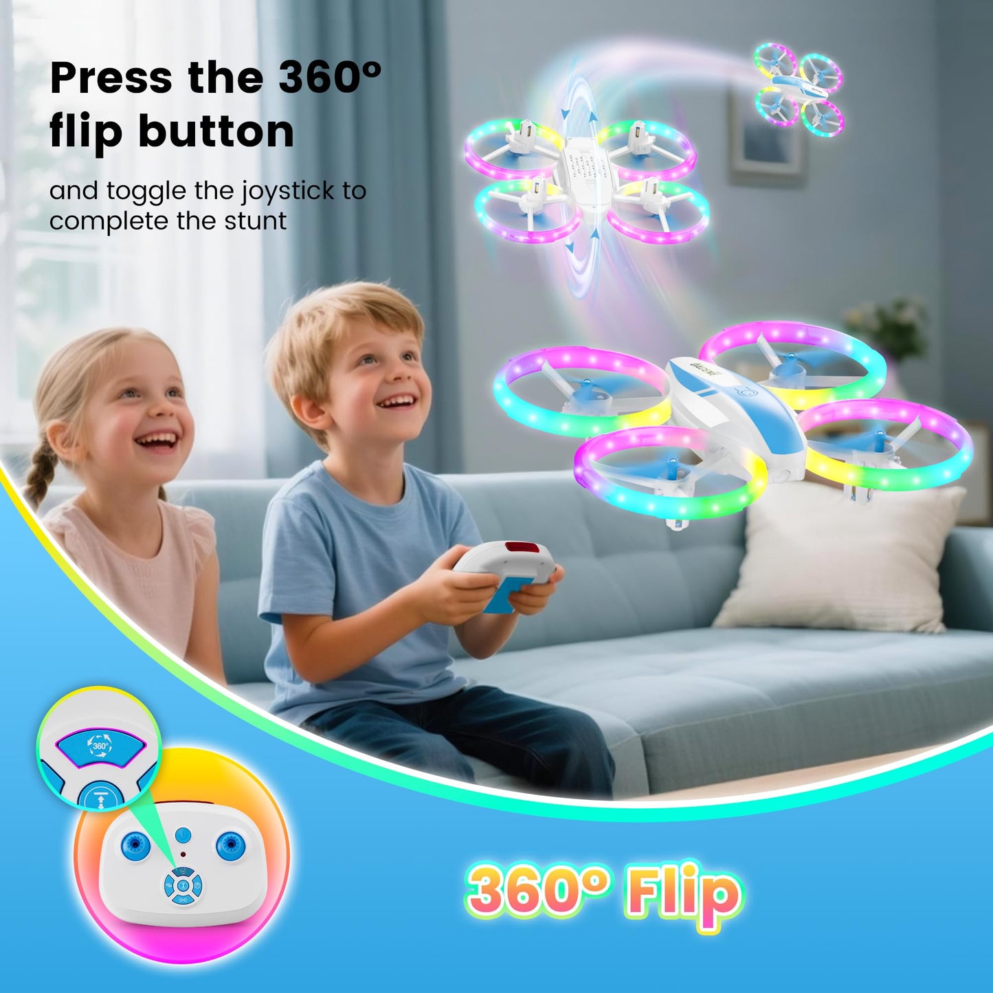 Mini RC Drone for Kids & Beginners with LED Lights, Altitude Hold, 360° Flips, Propeller Guard, 3-Speed Modes – Indoor/Outdoor Toy Gift