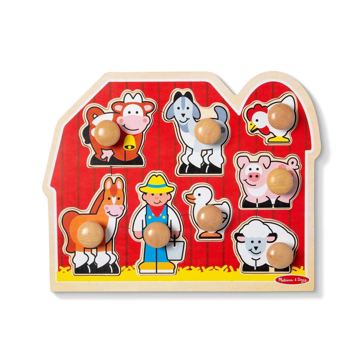 Melissa & Doug Farm Animals Jumbo Knob Puzzle, Wooden Peg Puzzle for Toddlers, Educational Toy for Shape Recognition and Fine Motor Skills, Ages 1+