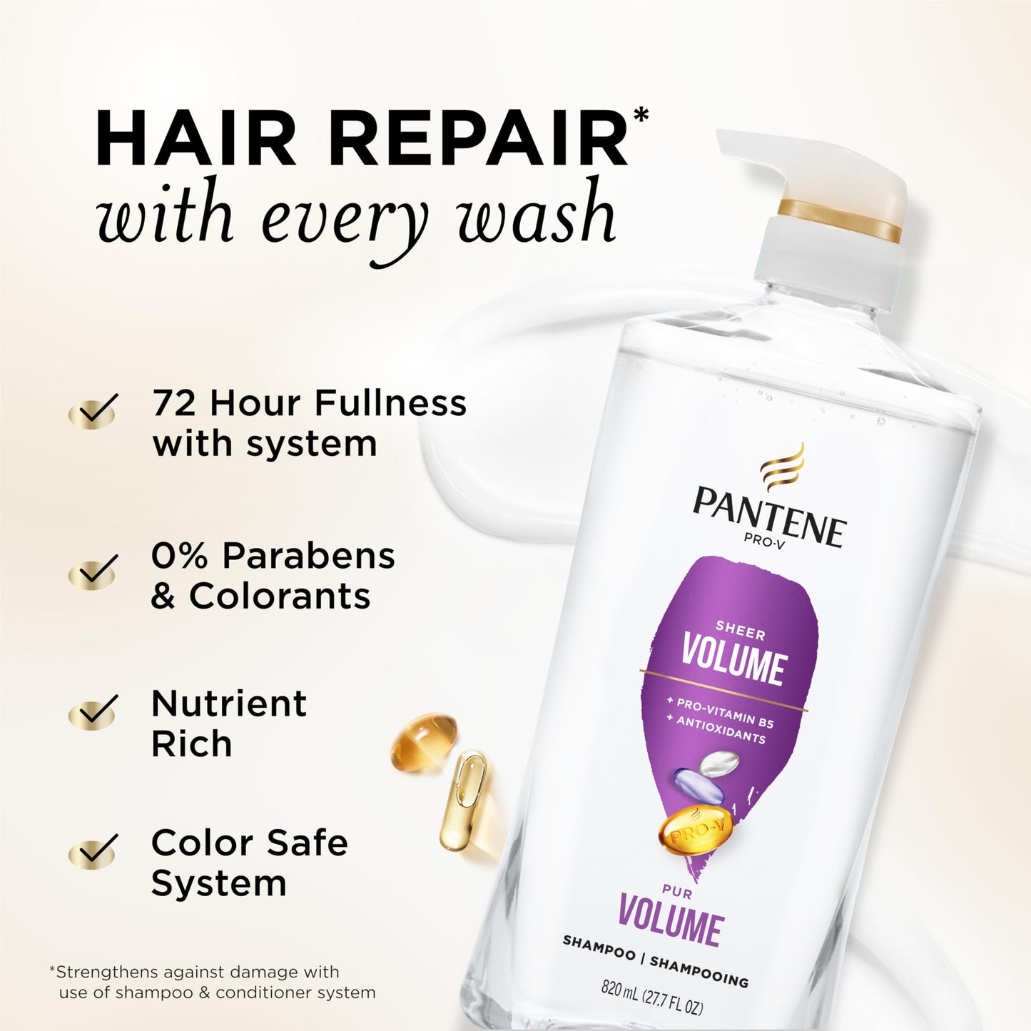 Pantene Sheer Volume Shampoo 2-Pack (27.7 Oz Each) + Miracle Rescue Shot – Lightweight Care for Fine, Color-Treated Hair, 72-Hour Fullness